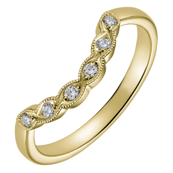 Curved diamond wedding ring in 18ct yellow gold