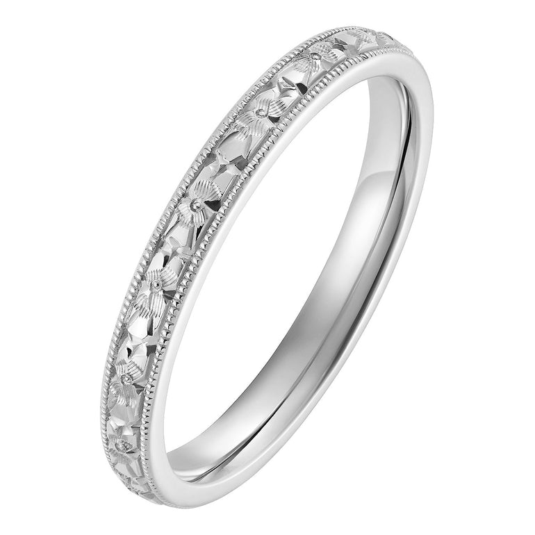 2.5mm orange blossom white gold floral wedding ring