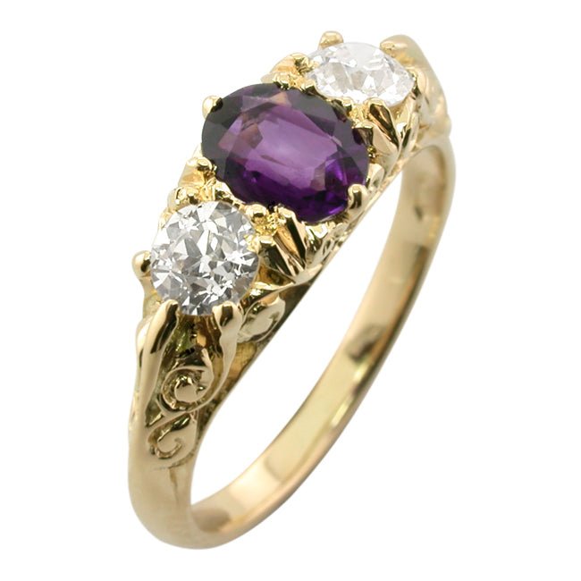 Victorian amethyst three stone ring
