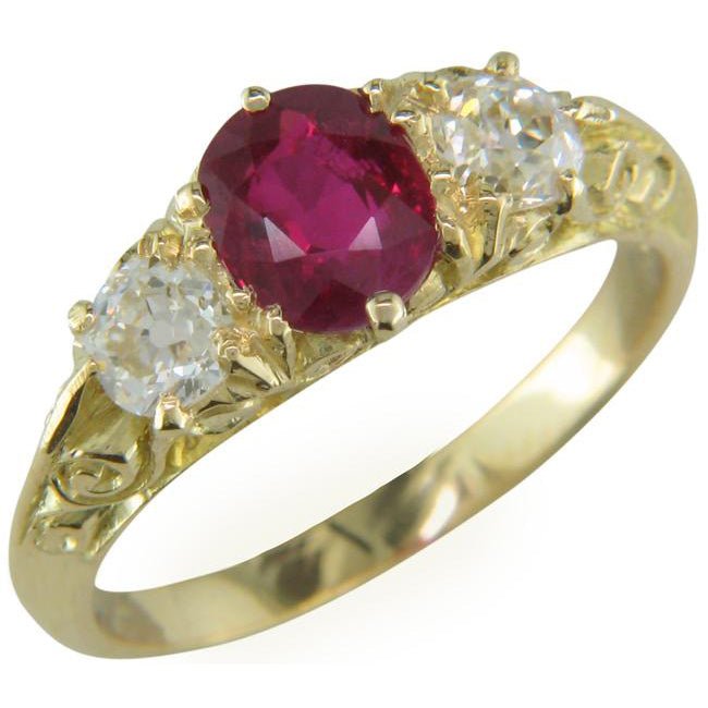 Ruby and Diamond Carved Half Hoop Ring