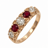 diamond and ruby rose gold victorian vintage style half hoop engagement ring