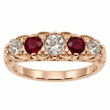 diamond and ruby rose gold victorian vintage style half hoop engagement ring