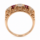 diamond and ruby rose gold victorian vintage style half hoop engagement ring