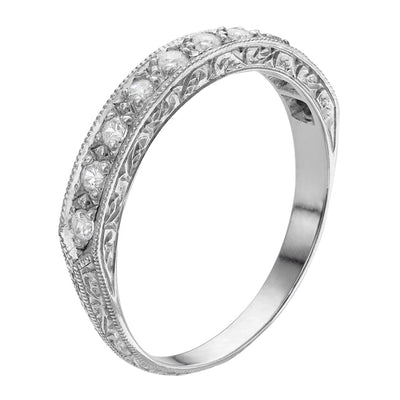 Platinum diamond wedding ring with engraving