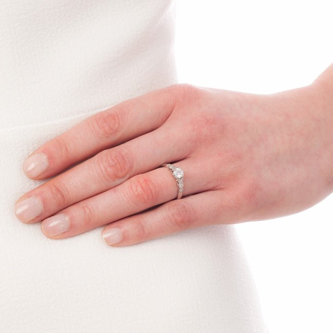 Vintage style engagement ring on hand