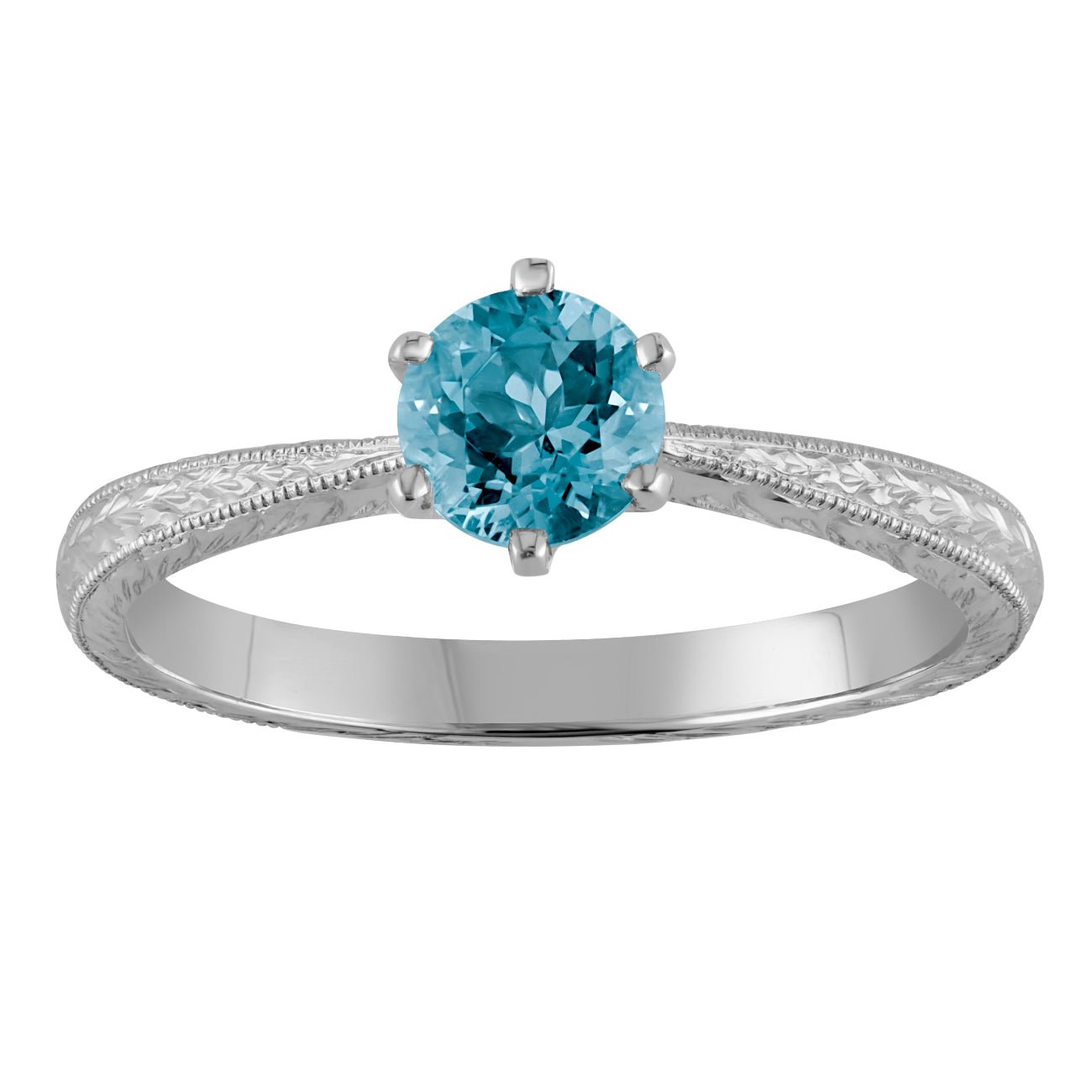 Aquamarine Engagement Ring with Vintage Style Engraving