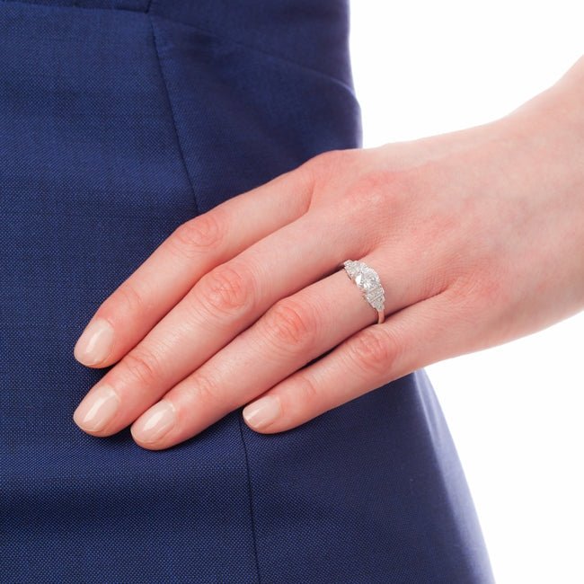 art deco ring on hand