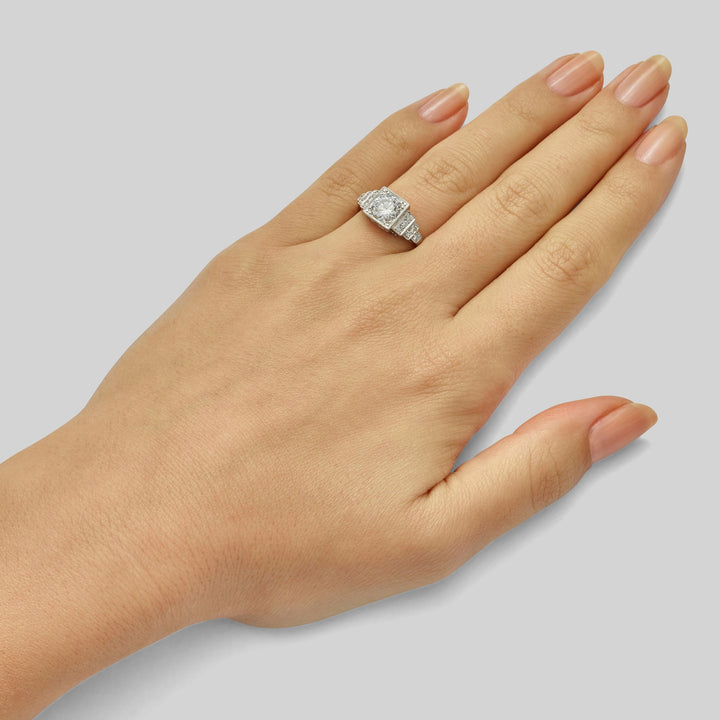 Striking Art Deco Ring with Round Diamond in a Square Millegrain Box ...