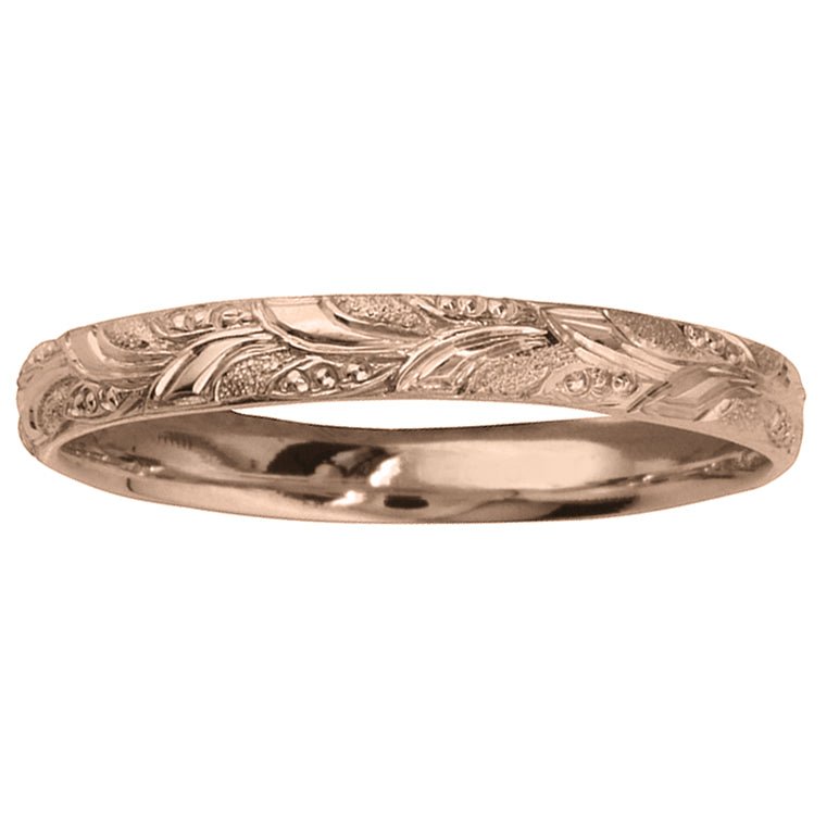 Engraved Wedding Ring with Leaf Pattern in 18ct Rose Gold – The London ...