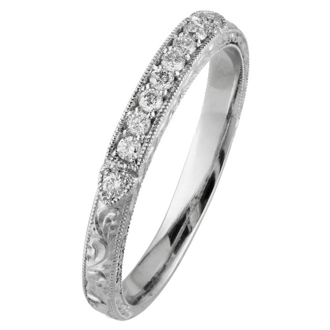Engraved diamond wedding ring