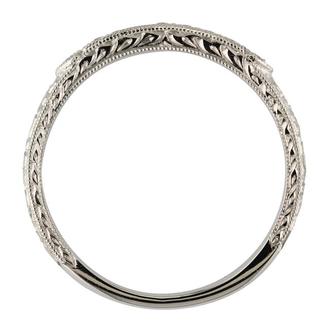 Side view engraved wedding ring in platinum