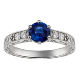 Engraved Sapphire Ring in Platinum