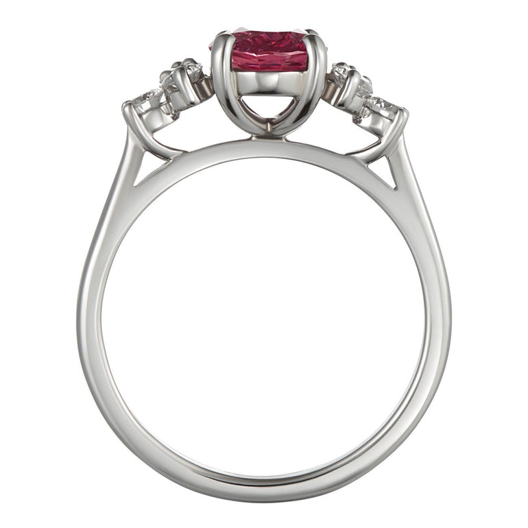 Oval pink sapphire and diamond platinum engagement ring