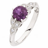 platinum purple sapphire and diamond vintage floral engagement ring