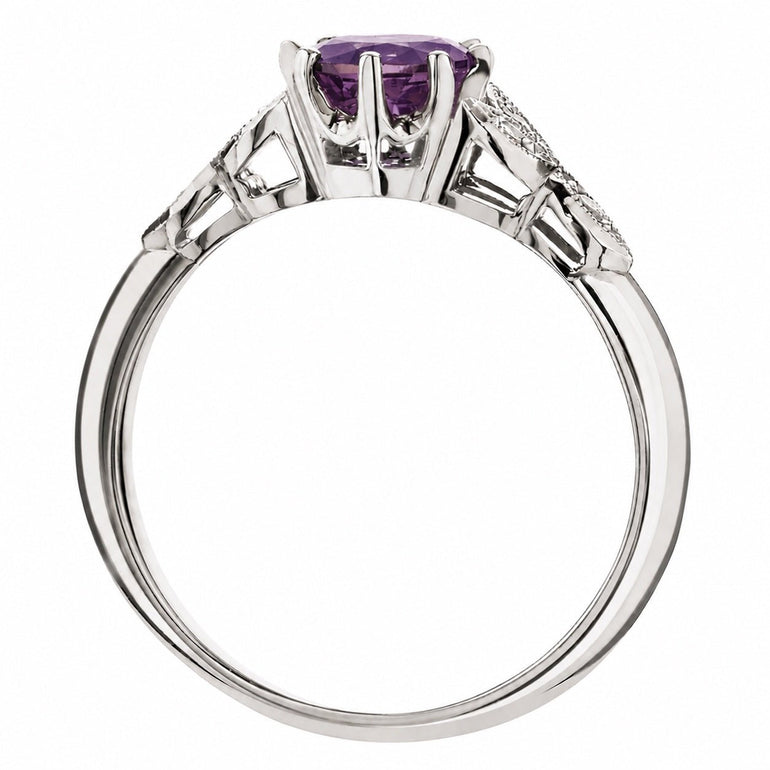 platinum purple sapphire and diamond vintage floral engagement ring
