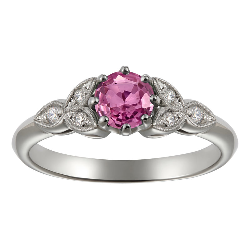 Pink Sapphire engagement ring in platinum Hatton Garden