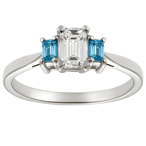 Art Deco emerald cut diamond and aquamarine ring