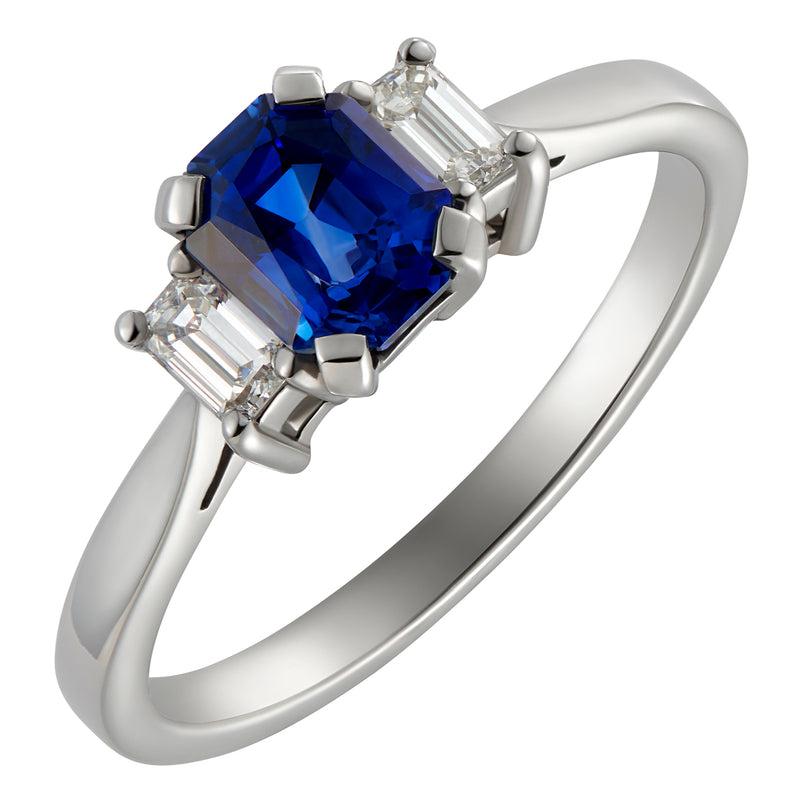 Emerald cut sapphire engagement ring UK