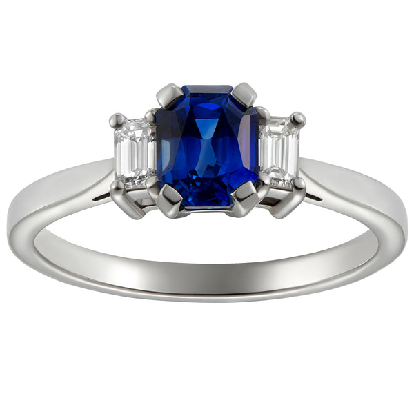 Lab-Grown Blue Sapphire and Lab Diamond Three Stone Ring | Angara
