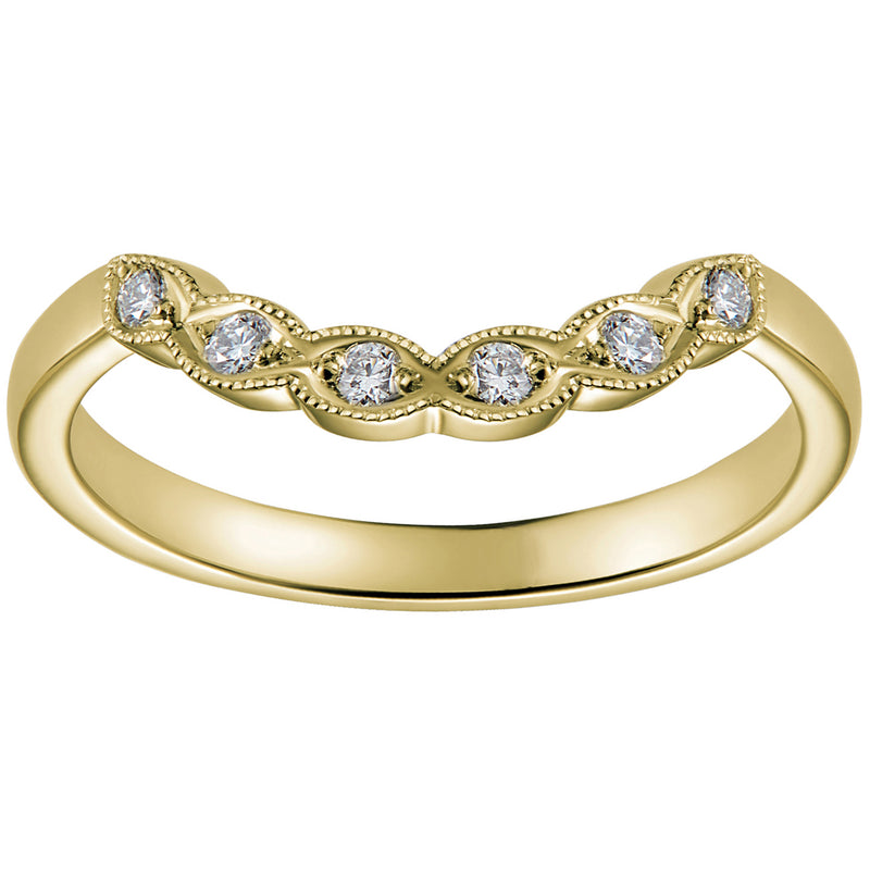 Curved diamond wedding band in yellow gold