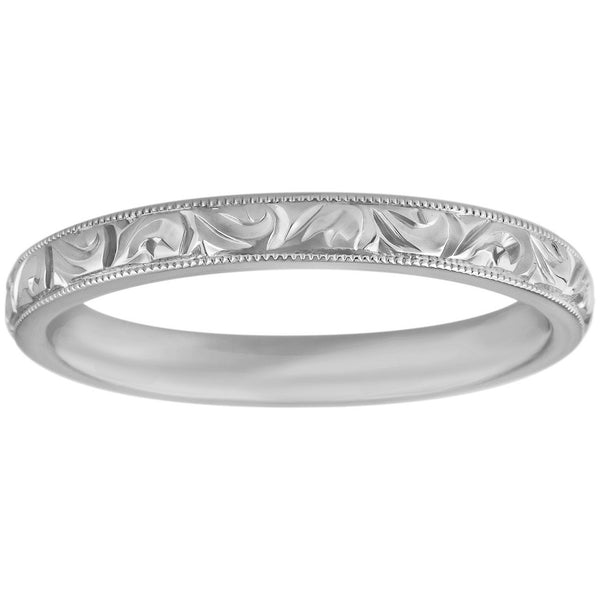 3mm platinum engraved wedding ring in scroll pattern