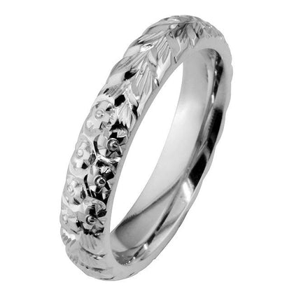 4mm patterned orange blossom wedding ring in white gold
