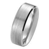 6mm Platinum bevelled edge wedding band with matt and mirror polish