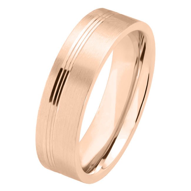 6mm rose gold flat court brushed decorative wedding band