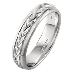 Leaf hand engraved court band crafted. in platinum. Made in the UK.