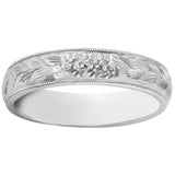 5mm engraved mens wedding band in platinum with forget-me-not flower