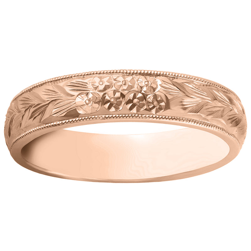5mm Court Rose Gold 'Forget-Me-Not' Floral Wedding Ring