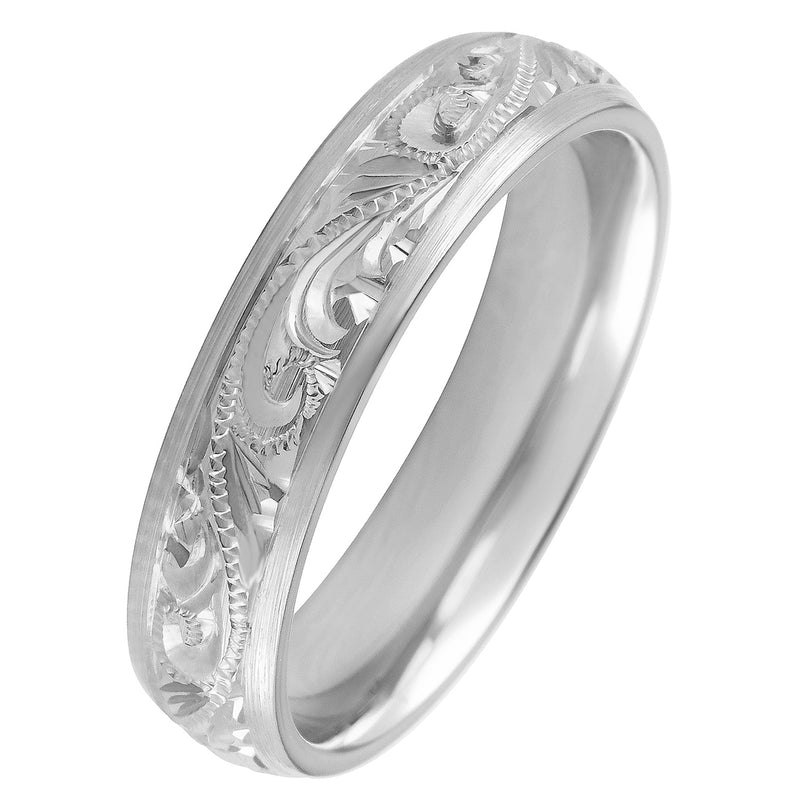 5mm engraved paisley mens wedding band in platinum