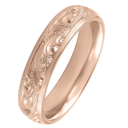 5mm engraved rose gold paisley pattern wedding band
