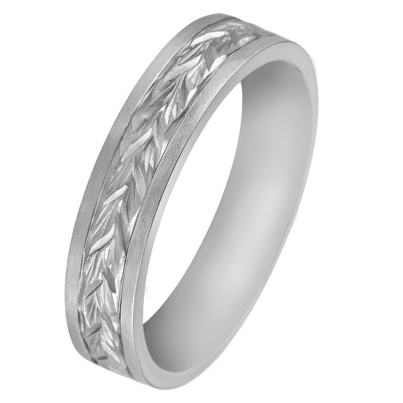 5mm platinum forget-me-not-leaves wedding band