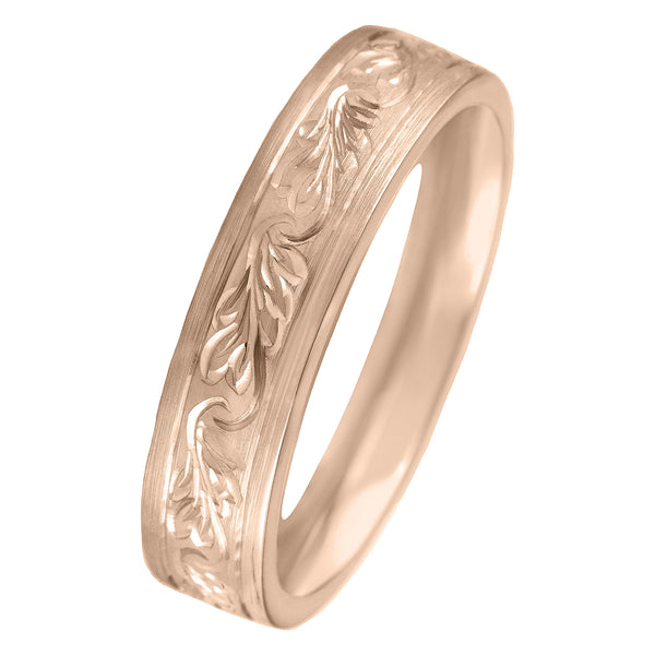 5mm rose gold floral patterned mens wedding ring