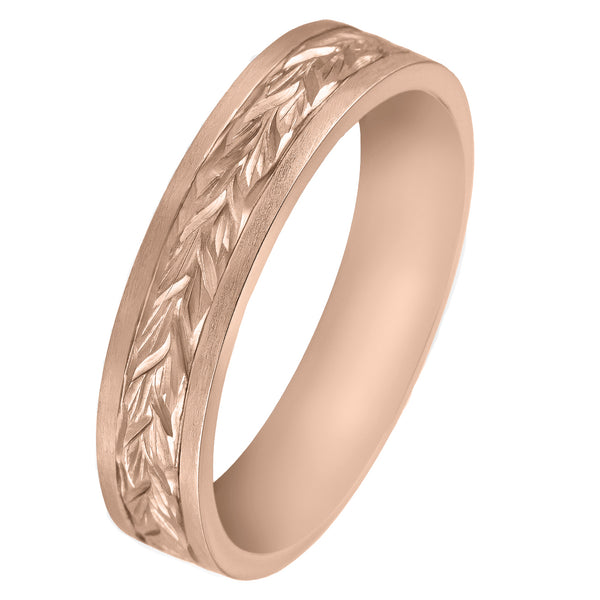 5mm rose gold forget-me-not leaves wedding band