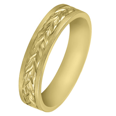 5mm yellow gold forget-me-not leaves wedding band