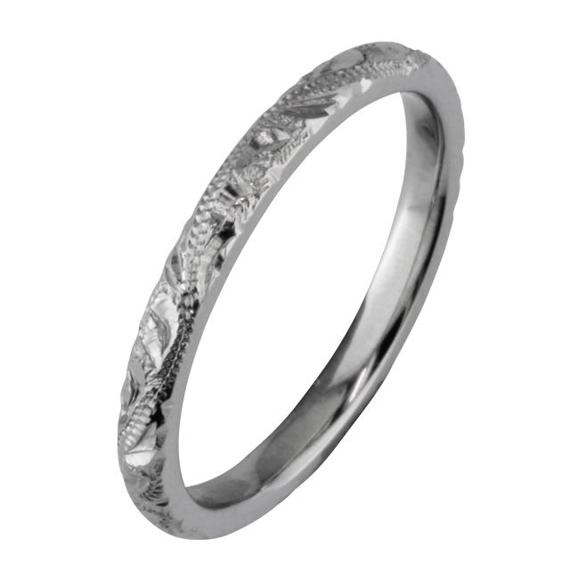 2mm paisley pattern engraved wedding ring white gold