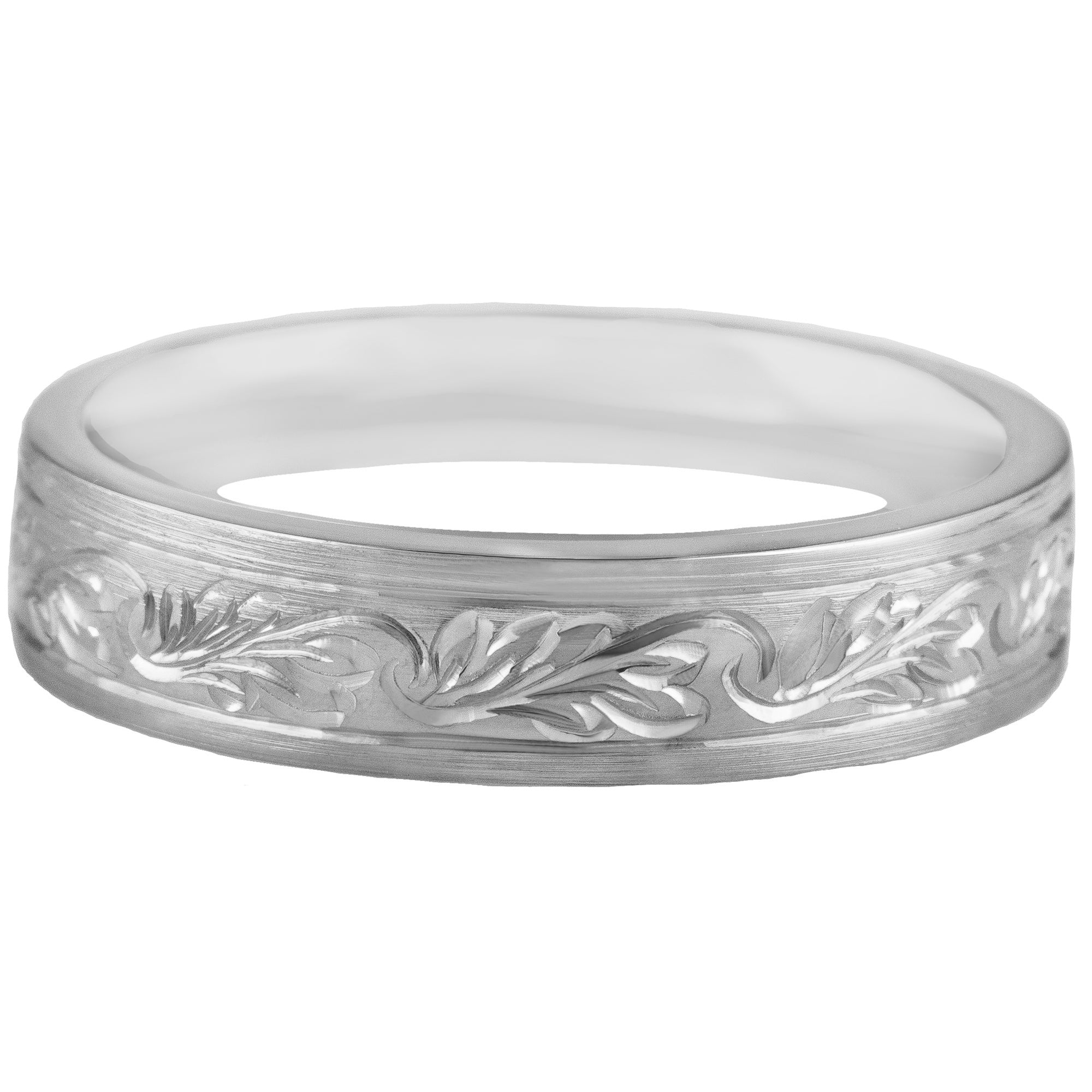 5mm Engraved Leaf Pattern Men's Wedding Ring Platinum | Nature Inspired ...