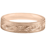 Nature inspired rose gold engraved leaves mens wedding ring