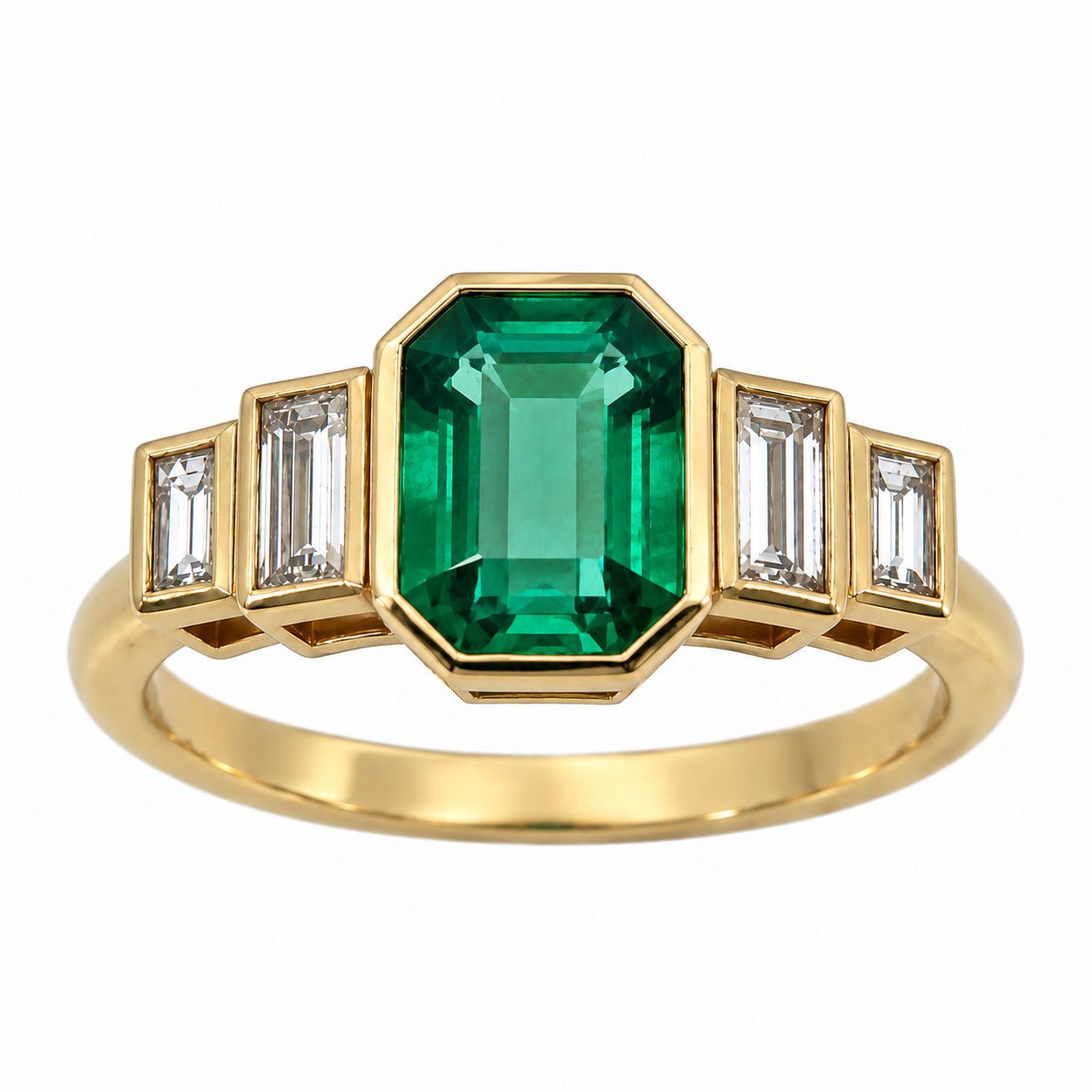 Emerald with baguette diamonds, Art Deco ring made in Hatton Garden, London