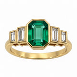 Emerald with baguette diamonds, Art Deco ring made in Hatton Garden, London
