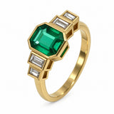 Emerald with baguette diamonds, Art Deco ring made in Hatton Garden, London