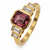 Unique Pink Sapphire Ring with Baguette Diamonds
