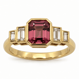 Unique Pink Sapphire Ring with Baguette Diamonds