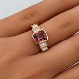 Unique Pink Sapphire Ring with Baguette Diamonds