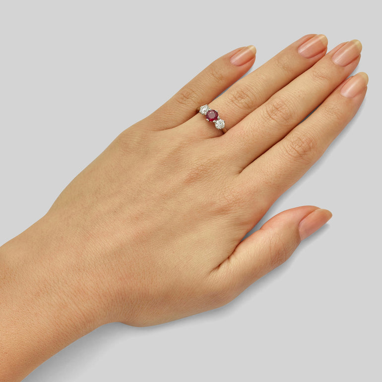 Three stone ruby and diamond ring