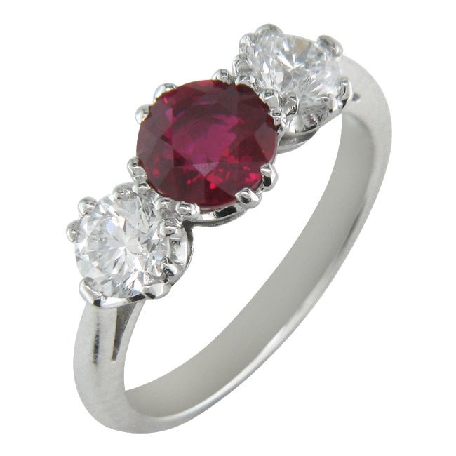 Ruby three stone ring Hatton Garden