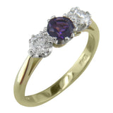 Custom Made Amethyst and Diamond Three Stone Ring in Yellow Gold