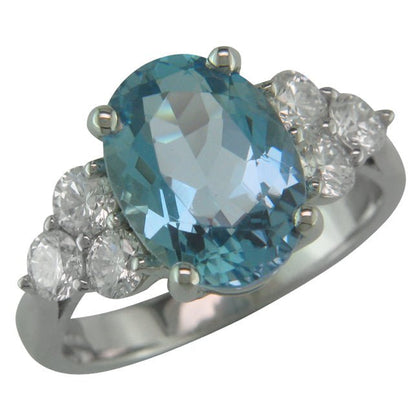 Bespoke Oval Aquamarine and Diamond Ring